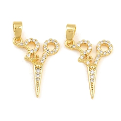 Real 18K Gold Plated Brass Micro Pave Clear Cubic Zirconia Pendants, Scissors Charms, Real 18K Gold Plated, 19x14x2mm, Hole: 5x3mm