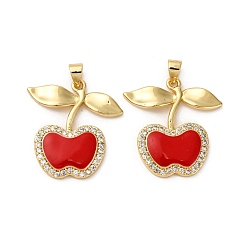 Настоящее золото 18K Латунные микро проложить кубического циркония подвески, вишня, с эмалью, без кадмия и без свинца, стойки покрытие, долговечный, реальный 18 k позолоченный, 26x25x3.5 мм, отверстие : 4x4.5 мм
