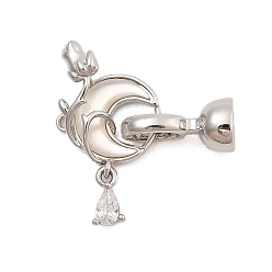 Платина Латунное микропейв, прозрачный кубический цирконий, складные застежки, без кадмия, без никеля и без свинца, С оболочкой и эмалью, луна, платина, 26.5 мм