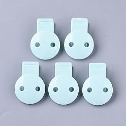 Pale Turquoise ABS Plastic Baby Pacifier Holder Clip, with Stainless Steel Clips, Flat Round, Pale Turquoise, 48.5x35x20mm, Hole: 3x13.5mm