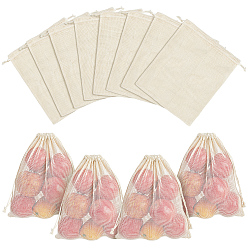 Wheat Cotton Mesh Drawstring Bags, Rectangle, Wheat, 30x24.5x0.7cm