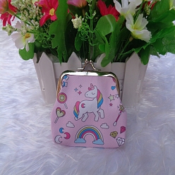 Разноцветный Трапециевидная сумка для куклы из искусственной кожи, с железным каркасом кошелька, принадлежности для американских кукол, рисунок единорога, красочный, 70x90 мм