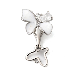 Платина Латунное микропейв, прозрачный кубический цирконий, складные застежки, без кадмия, без никеля и без свинца, с ракушечной эмалью, бабочка, платина, 33 мм, отверстие : 1.2 мм