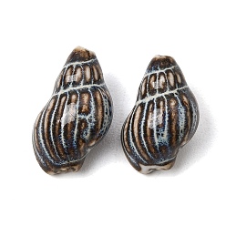 Black Vintage Handmade Porcelain Beads, Conch Shell Shape, Fancy Antique Glazed Porcelain, Black, 18.5~19x12x10mm, Hole: 2mm