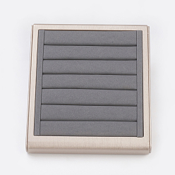 Gray PU Leather Jewelry Ring Displays, with Board, Rectangle, Gray, 25x22x5cm