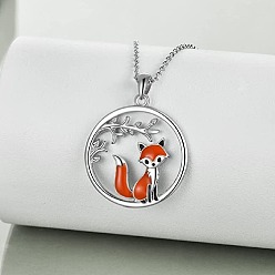 Коралловый 304 эмалированное кольцо из нержавеющей стали с подвеской в виде ветки и лисы для женщин, цвет нержавеющей стали, коралл, 17.72 дюйм (45 см)