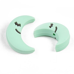 Aquamarine Food Grade Eco-Friendly Silicone Focal Beads, Moon, Aquamarine, 28x21x10mm, Hole: 2mm