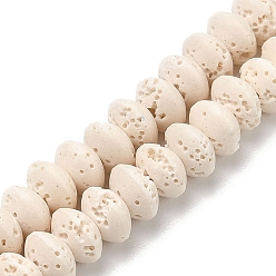 (404) Непрозрачное AB Кислое яблоко Синтетические бусины из лавы, окрашенные, рондель, блюдце бусины, цветочный белый, 8x5 мм, отверстие : 1.8 мм, около 73 шт / нитка, 14.57'' (37 см)