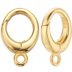 Настоящее золото 18K 2 шт. 925 Кольца с пружинным затвором из стерлингового серебра, брелки, с печатью s925, реальный 18 k позолоченный, 12x7x2.5 мм, отверстие : 1.4 мм