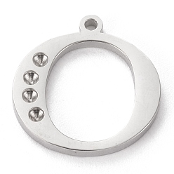 Letter O Tarnish Resistant 304 Stainless Steel Letter Pendant Rhinestone Settings, Stainless Steel Color, Letter.O, O:16x15x1.5mm, Hole: 1.2mm, Fit for 1.6mm rhinestone