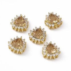 Верблюжий Стойки обшивки латунь микро проложить кубического циркония бусы, со стеклом, реальный 18 k позолоченный, долговечный, без кадмия, без никеля и без свинца, сердце, верблюжие, 10.5x10.5x6 мм, отверстие : 1.2~3.5x1.2~1.4 мм