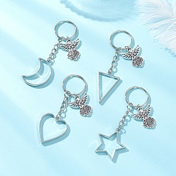 Античный Серебристый & Платиновый Брелки из сплава ангела, с железными разрезными брелоками, старинное серебро и платина, 90~98 мм