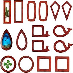 Wood Unfinished Sandalwood Frame, for DIY Epoxy Resin, UV Resin Jewelry Pendant, Necklaces Making, Mixed Shapes, 74x72x17mm, 16pcs/box