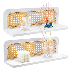 White 2Pcs Wood Floating Shelves, Boho Style Wall Mounted Storage Racks, Rectangle, White, 400x130x16mm