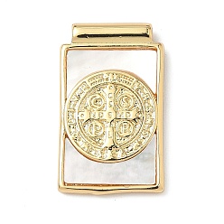 Cross Латунные подвески в форме натуральной белой ракушки с прямоугольным сечением, реальный 18 k позолоченный, без свинца и без кадмия, долговечный, крестик, 22.5x13.5x3 мм, отверстие : 1.4~1.5 мм