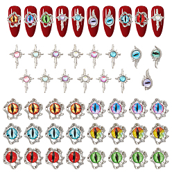 (52) Непрозрачная лаванда 15 стили глаз сплав стеклянные кабошоны, аксессуары для украшения ногтей для женщин, разноцветные, 8.5~16x10.5~17x2.5~7 мм, 39 шт / комплект