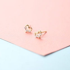 Сердце Серьги-гвоздики из латунного микро-паве, золотые, сердце, 5 мм