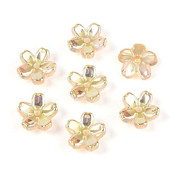 Светло-хаки Прозрачные гальванические стеклянные колпачки для бусин, 5-цветок сакуры, светлый хаки, 10~11x4~4.5 мм, отверстие : 1.2~1.4 мм