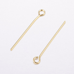 Real 18K Gold Plated Brass Eye Pin, Long-Lasting Plated, Real 18K Gold Plated, Cadmium Free & Nickel Free & Lead Free, Golden, 25mm, Pin: 0.5mm