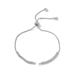 Платина Изготовление браслета-слайдера из латуни со стразами, с коробкой цепи, платина, 10-1/8 дюйм (25.7 см), отверстие : 1.8 мм