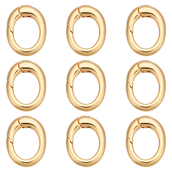 Настоящее золото 18K 9шт. латунные пружинные кольца-затворы, овальные, реальный 18 k позолоченный, 12x9x3 мм, отверстие : 7.5x6 мм