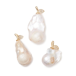 Золотой Натуральный жемчуг барокко подвески с жемчугом кеши, с латунной фурнитурой , самородки прелести, цветочный белый, золотые, 27.5~40x16~19.5x13~14 мм, отверстие : 4x2 мм