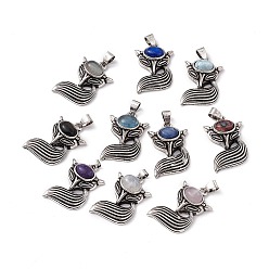 Смешанные камни Природные каменные смешанные подвески, лиса прелести, с фурнитурой из латуни цвета античного серебра, 29x19x8 мм, отверстие : 4~5x3.5 мм