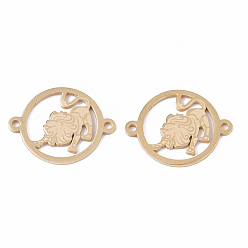 Leo 201 Stainless Steel Links connectors, Constellations, Flat Round, Golden, Leo, 21x16x1mm, Hole: 1.4mm