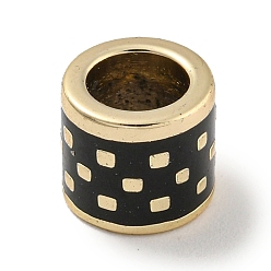 Black Brass Enamel European Beads, Large Hole Beads, Column, Real 18K Gold Plated, Black, 8x7mm, Hole: 5mm