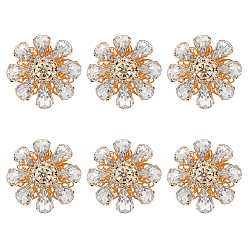 Кристалл 6 шт. акриловые пуговицы со стразами, с латунной фурнитурой , цветок, кристалл, 26x12 мм, отверстие : 1.2 мм