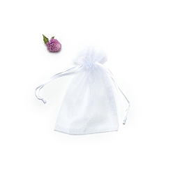 Белый Прямоугольные сумки для хранения подарков из органзы на шнурке, белые, 12x9 см