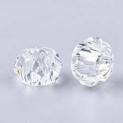 Clear Transparent Resin Beads, Large Hole Beads, Faceted, Rondelle, Clear, 14x8mm, Hole: 5.5mm