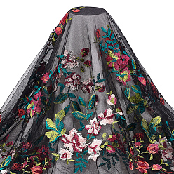 Черный Цветочный узор вышитые цветы полиэстер тюль кружевная ткань, аксессуары для одежды, чёрные, 136x0.15 см