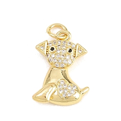 Собака Латунные микропаве прозрачные подвески с фианитом, долговечный, стойки покрытие, без свинца и без кадмия, реальный 18 k позолоченный, собака, 17.5x13x3.5 мм, отверстие : 3.5 мм