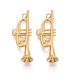 Настоящее золото 18K 304 подвески из нержавеющей стали, тромбон, ионное покрытие (ip), реальный 18 k позолоченный, 50x18x10~10.5 мм, отверстие : 3 мм