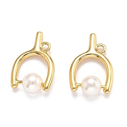 Настоящее золото 18K Латунные подвески в форме треугольника, с оболочкой жемчуг, реальный 18 k позолоченный, 17x11x5 мм, отверстие : 1 мм