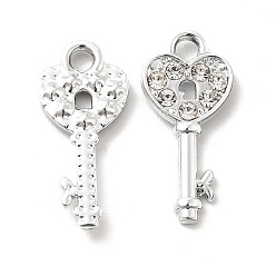 Платина Подвески из сплава с ультрафиолетовым покрытием, с кристально горный хрусталь, брелоки в форме сердца, платина, 18.5x8.5x2 мм, отверстие : 2x1.7 мм
