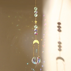 Луна Латунные с железной цепью подвесные украшения, Стеклянные ловцы солнца с кисточками для садовых наружных подвесных украшений, золотые, луна, 350 мм