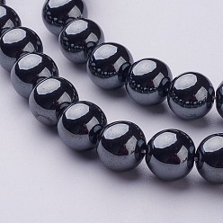 Черный Немагнитные синтетический гематит бисер пряди, класс АА, круглые, чёрные, 10 мм, отверстие : 1.8~2 мм, около 40~42 шт / нитка, 15.7 дюйм