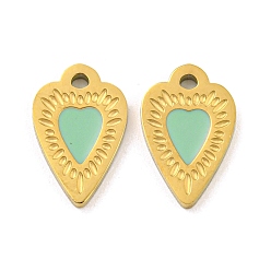 Аквамарин 316 хирургические брелоки из нержавеющей стали с эмалью, шарма сердца, золотые, аквамарин, 14x9x1.5 мм, отверстие : 1.4 мм