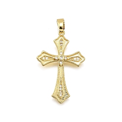 Настоящее золото 18K Латунные микро проложить кубического циркония подвески, крестик, долговечный, без свинца и без кадмия, стойки покрытие, реальный 18 k позолоченный, 33x22x3 мм, отверстие : 6x3 мм