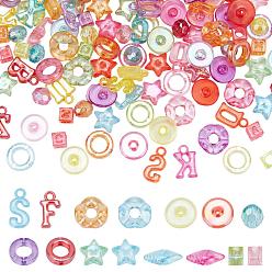 Mixed Color 750Pcs 15 Style Transparent Acrylic Beads, Mixed Shapes, Mixed Color, 50pcs/style