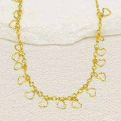 Настоящее золото 18K Регулируемые латунные ожерелья в форме полого сердца с кисточкой для пляжа, Дата, нарядная одежда, реальный 18 k позолоченный, 13.39 дюйм (34 см)