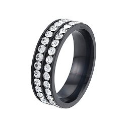 Electrophoresis Black Kristall-Strass-Doppellinien-Fingerring, 201 Edelstahlschmuck für Damen, Elektrophorese schwarz, Innendurchmesser: 17 mm