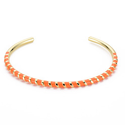 Коралловый Скрученный браслет-манжета из латуни с эмалью, настоящий позолоченный открытый браслет для женщин 18k, без никеля , коралл, внутренний диаметр: 2-3/8 дюйм (5.95 см)