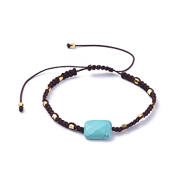 Synthetic Turquoise Adjustable Synthetic Turquoise Braided Bead Bracelets, Nylon Thread Square Knot Bracelets, with Brass Beads, 6-3/4 inch~13 inch(17~33cm)
