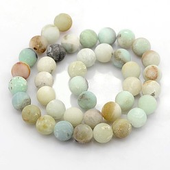 Flower Amazonite Natural Frosted Flower Amazonite Beads Strands, Round, 10mm, Hole: 1mm, about: 40pcs/strand, 15.4 inch