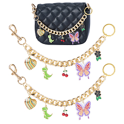 Color mezclado 3 Cadenas extensoras de aluminio para bolsas, mariposa, dinosaurio y corazón, con colgantes de aleación, acrílico y acero inoxidable, cierres giratorios de aleación y anillos de hierro, color mezclado, 304 mm
