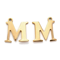 Letter M Ионное покрытие (ip) 304 подвески с алфавитом из нержавеющей стали, золотые, letter.m, 12x11.5x1 мм, отверстие : 1 мм