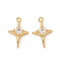 Настоящее золото 18K Латунные микропаве прозрачные подвески с фианитом, звезда, без никеля , реальный 18 k позолоченный, 16x10x4.5 мм, отверстия : 1.2 mm и 0.8 мм